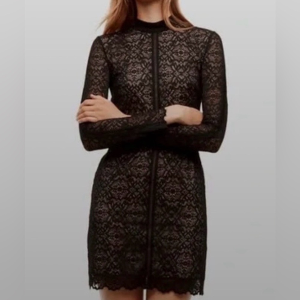 Aritzia Wilfred Black Lace Long Sleeve Dress